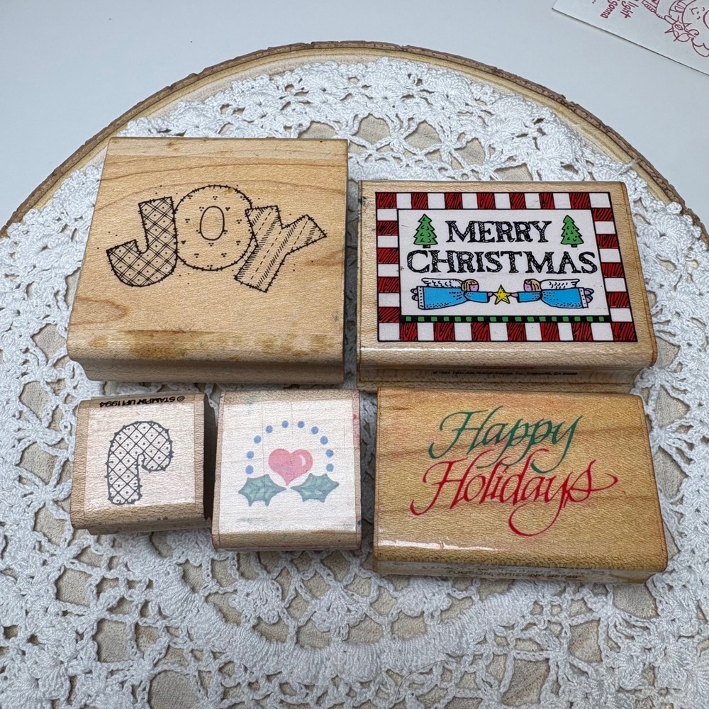 Vintage Christmas Stamp Lot Wood Mounted Rubber Stamp Lot Craft